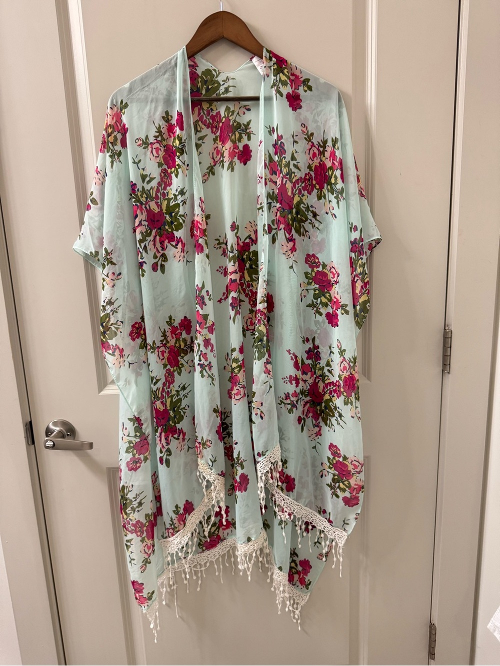 Fringe Floral Women’s Kimono Cardigan Sheer Coverup Colorful One Size Beach Pool